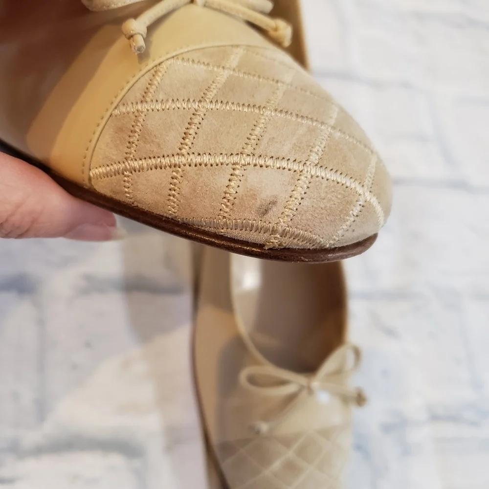 Salvatore Ferragamo Tan Leather & Suede Quilted Flats Women’s Size 8 2A